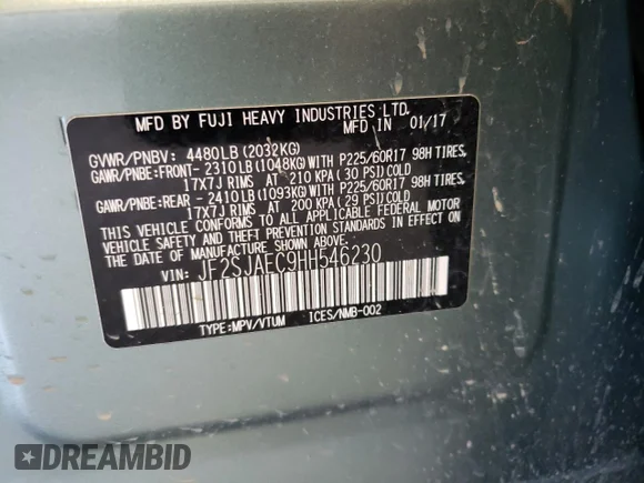 ✅ 2017 Subaru Forester Premium • VIN: JF2SJAEC9HH546230 • Lot: 57939492. Wystawiony na Copart z przebiegiem 160 437 mil. Bezpłatny archiwum sprzedaży aukcyjnych z USA i szczegółowy raport historii pojazdu na DreamBid. Zdjęcie 10.