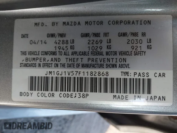 ✅ 2015 Mazda 6 i Touring • VIN: JM1GJ1V57F1182868 • Lot: 43857486. Wystawiony na IAAI z przebiegiem 137 048 mil. Bezpłatny archiwum sprzedaży aukcyjnych z USA i szczegółowy raport historii pojazdu na DreamBid. Zdjęcie 9.