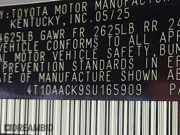 ✅ 2025 Toyota Camry LE • VIN: 4T1DAACK9SU165909 • Лот: 45522045. Опубликован ранее на IAAI с пробегом 22 980 миль. Бесплатный доступ к архиву аукционных продаж из США и подробный отчёт об истории автомобиля на DreamBid. Изображение 9.