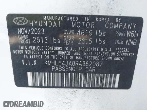 ✅ 2024 Hyundai Sonata SEL • VIN: KMHL64JA8RA362087 • Lot: 44576545. Wystawiony na IAAI z przebiegiem 15 415 mil. Bezpłatny archiwum sprzedaży aukcyjnych z USA i szczegółowy raport historii pojazdu na DreamBid. Zdjęcie 8.