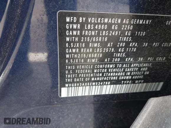 ✅ 2014 Volkswagen Tiguan SEL • VIN: WVGBV3AX5EW524798 • Lot: 42534584. Listed on IAAI with 44,586 mi. Free auction sales archive from the USA and detailed vehicle history report at DreamBid. Image 9.