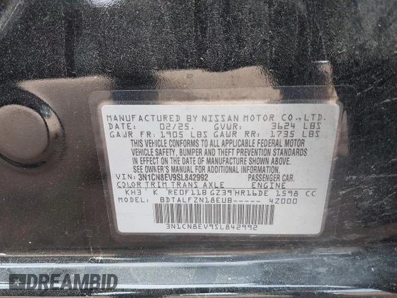 ✅ 2025 Nissan Versa SV • VIN: 3N1CN8EV9SL842992 • Lot: 44856289. Wystawiony na IAAI z przebiegiem 31 309 mil. Bezpłatny archiwum sprzedaży aukcyjnych z USA i szczegółowy raport historii pojazdu na DreamBid. Zdjęcie 9.