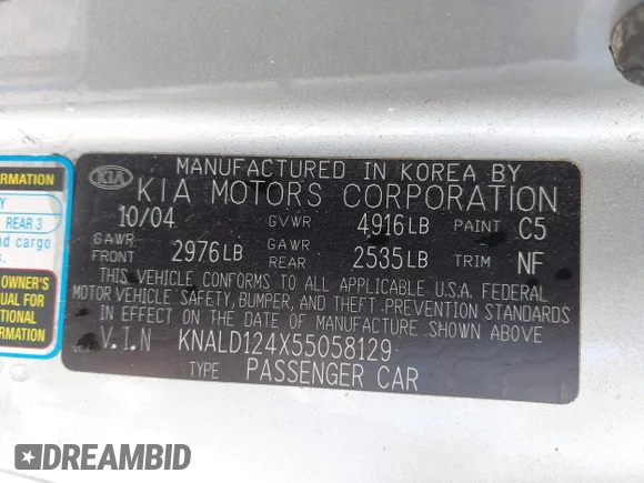 ✅ 2005 Kia Amanti • VIN: KNALD124X55058129 • Лот: 45583253. Опубликован ранее на IAAI с пробегом 126 923 миль. Бесплатный доступ к архиву аукционных продаж из США и подробный отчёт об истории автомобиля на DreamBid. Изображение 9.