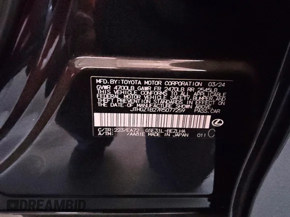 ✅ 2024 Lexus IS 350 F Sport • VIN: JTHGZ1B27R5077259 • Lot: 53173146. Wystawiony na Copart z przebiegiem 12 029 mil. Bezpłatny archiwum sprzedaży aukcyjnych z USA i szczegółowy raport historii pojazdu na DreamBid. Zdjęcie 12.