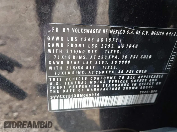 ✅ 2024 Volkswagen Taos SE • VIN: 3VVSX7B2XRM009974 • Lot: 43744284. Wystawiony na IAAI z przebiegiem 37 793 mil. Bezpłatny archiwum sprzedaży aukcyjnych z USA i szczegółowy raport historii pojazdu na DreamBid. Zdjęcie 9.