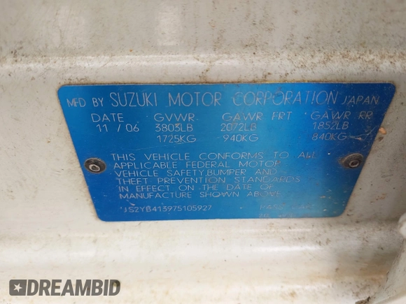 ✅ 2007 Suzuki SX4 • VIN: JS2YB413975105927 • Лот: 42136696. Опубліковано раніше на IAAI з пробігом 232 480 миль. Безкоштовний доступ до архіву аукціонних продажів зі США та докладний звіт про історію автомобіля на DreamBid. Зображення 9.
