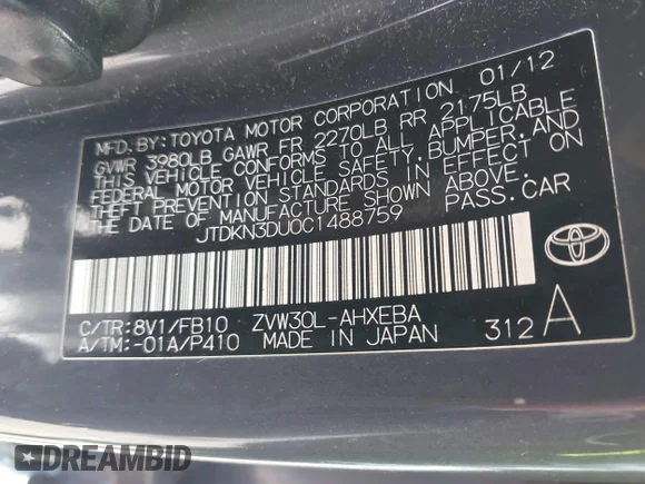 ✅ 2012 Toyota Prius Two • VIN: JTDKN3DU0C1488759 • Lot: 44882777. Wystawiony na IAAI z przebiegiem 276 015 mil. Bezpłatny archiwum sprzedaży aukcyjnych z USA i szczegółowy raport historii pojazdu na DreamBid. Zdjęcie 9.