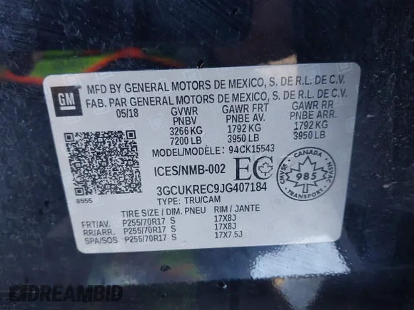 ✅ 2018 Chevrolet Silverado 1500 LT • VIN: 3GCUKREC9JG407184 • Lot: 42082237. Wystawiony na IAAI z przebiegiem 141 147 mil. Bezpłatny archiwum sprzedaży aukcyjnych z USA i szczegółowy raport historii pojazdu na DreamBid. Zdjęcie 9.