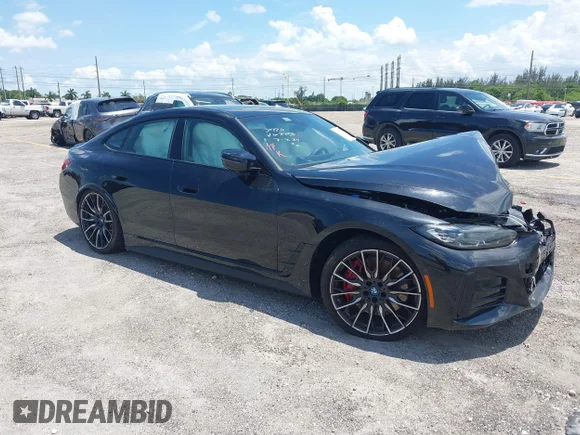 ✅ 2024 BMW i4 M50 • VIN: WBY33AW07RFS22450 • Lot: 39813348. Listed on IAAI with 2,357 mi. Free auction sales archive from the USA and detailed vehicle history report at DreamBid. Image 1.