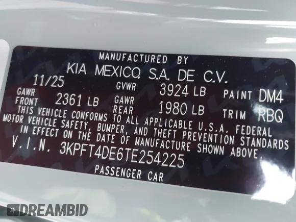 ✅ 2026 Kia K4 LXS • VIN: 3KPFT4DE6TE254225 • Lot: 44319355. Wystawiony na IAAI z przebiegiem 1 100 mil. Bezpłatny archiwum sprzedaży aukcyjnych z USA i szczegółowy raport historii pojazdu na DreamBid. Zdjęcie 9.