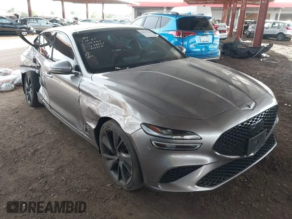 ✅ 2023 Genesis G70 2.0T • VIN: KMTG34TA8PU116309 • Лот: 42814148. Опубліковано раніше на IAAI з пробігом 64 329 миль. Безкоштовний доступ до архіву аукціонних продажів зі США та докладний звіт про історію автомобіля на DreamBid. Зображення 1.