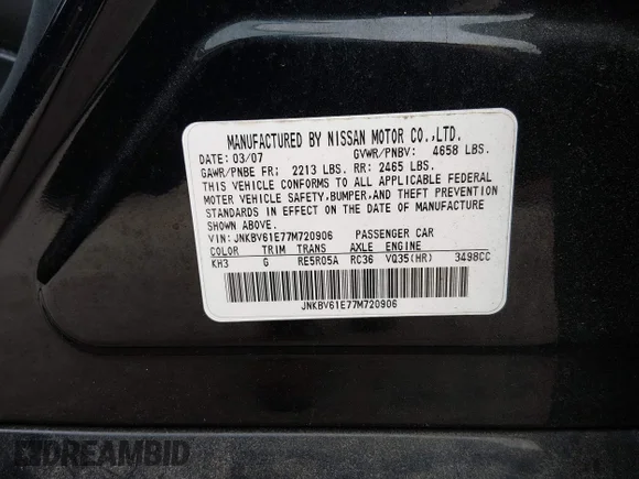 ✅ 2007 Infiniti G35 Sport • VIN: JNKBV61E77M720906 • Lot: 45185910. Wystawiony na IAAI z przebiegiem 164 826 mil. Bezpłatny archiwum sprzedaży aukcyjnych z USA i szczegółowy raport historii pojazdu na DreamBid. Zdjęcie 9.
