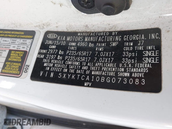 ✅ 2011 Kia Sorento LX • VIN: 5XYKTCA10BG073083 • Lot: 44215399. Wystawiony na IAAI z przebiegiem 98 182 mil. Bezpłatny archiwum sprzedaży aukcyjnych z USA i szczegółowy raport historii pojazdu na DreamBid. Zdjęcie 9.