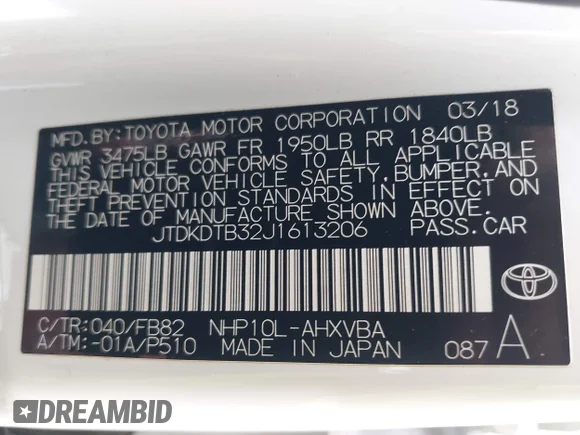 ✅ 2018 Toyota Prius Two • VIN: JTDKDTB32J1613206 • Lot: 41924914. Wystawiony na IAAI z przebiegiem 99 943 mil. Bezpłatny archiwum sprzedaży aukcyjnych z USA i szczegółowy raport historii pojazdu na DreamBid. Zdjęcie 9.