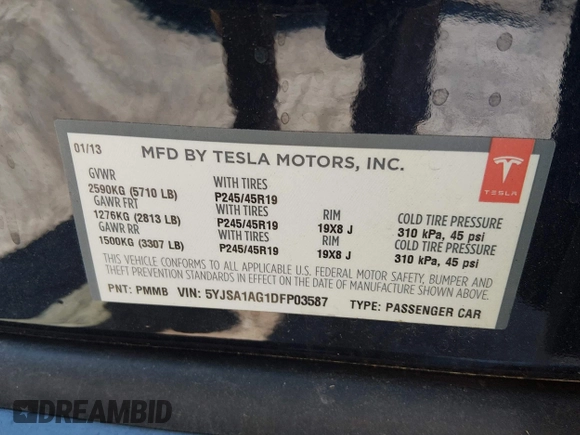✅ 2013 Tesla Model S • VIN: 5YJSA1AG1DFP03587 • Лот: 44939392. Опубликован ранее на IAAI с пробегом 74 068 миль. Бесплатный доступ к архиву аукционных продаж из США и подробный отчёт об истории автомобиля на DreamBid. Изображение 9.