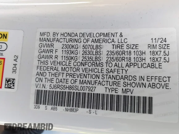 ✅ 2025 Honda CR-V Sport-L • VIN: 5J6RS5H86SL007927 • Lot: 44061828. Wystawiony na IAAI z przebiegiem 18 710 mil. Bezpłatny archiwum sprzedaży aukcyjnych z USA i szczegółowy raport historii pojazdu na DreamBid. Zdjęcie 9.