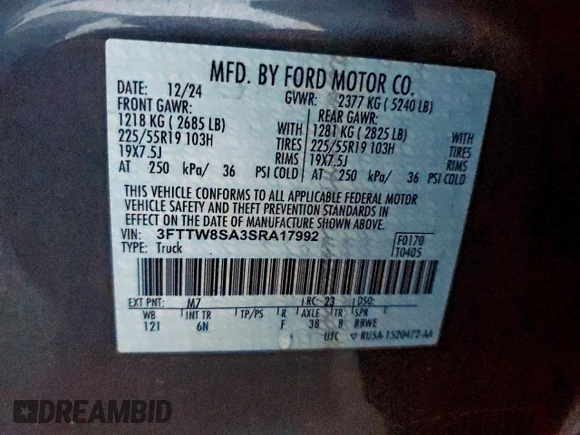 ✅ 2025 Ford Maverick Lariat • VIN: 3FTTW8SA3SRA17992 • Лот: 95911615. Опубліковано раніше на Copart з пробігом 19 195 миль. Безкоштовний доступ до архіву аукціонних продажів зі США та докладний звіт про історію автомобіля на DreamBid. Зображення 12.