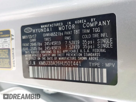 ✅ 2017 Hyundai Tucson Limited • VIN: KM8J33A26HU501441 • Lot: 44120978. Wystawiony na IAAI z przebiegiem 118 680 mil. Bezpłatny archiwum sprzedaży aukcyjnych z USA i szczegółowy raport historii pojazdu na DreamBid. Zdjęcie 9.