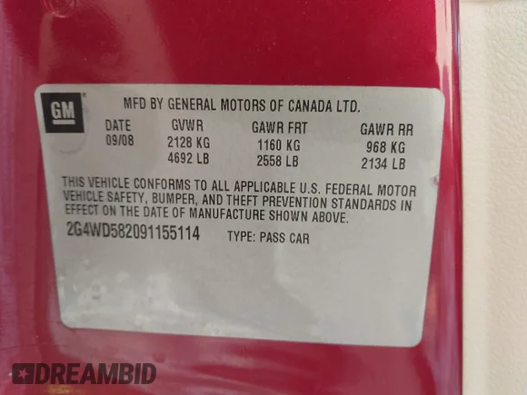 ✅ 2009 Buick LaCrosse CXL • VIN: 2G4WD582091155114 • Lot: 44073642. Wystawiony na IAAI z przebiegiem 108 644 mil. Bezpłatny archiwum sprzedaży aukcyjnych z USA i szczegółowy raport historii pojazdu na DreamBid. Zdjęcie 9.