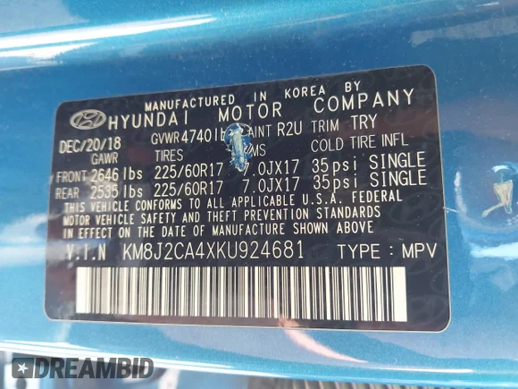 ✅ 2019 Hyundai Tucson SE • VIN: KM8J2CA4XKU924681 • Lot: 44980228. Wystawiony na IAAI z przebiegiem 106 685 mil. Bezpłatny archiwum sprzedaży aukcyjnych z USA i szczegółowy raport historii pojazdu na DreamBid. Zdjęcie 9.