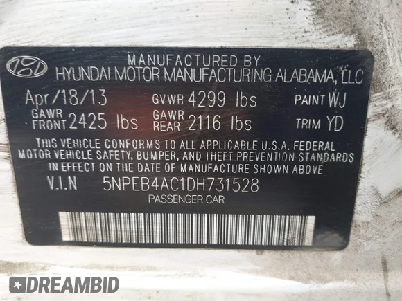 ✅ 2013 Hyundai Sonata GLS • VIN: 5NPEB4AC1DH731528 • Lot: 45357374. Wystawiony na IAAI z przebiegiem 263 387 mil. Bezpłatny archiwum sprzedaży aukcyjnych z USA i szczegółowy raport historii pojazdu na DreamBid. Zdjęcie 9.