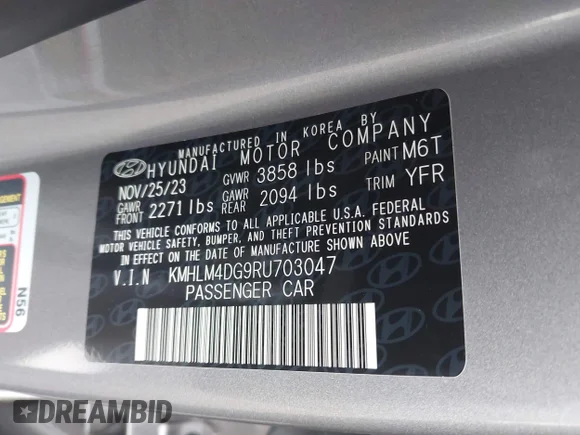 ✅ 2024 Hyundai Elantra SEL • VIN: KMHLM4DG9RU703047 • Lot: 44716734. Wystawiony na IAAI z przebiegiem 39 118 mil. Bezpłatny archiwum sprzedaży aukcyjnych z USA i szczegółowy raport historii pojazdu na DreamBid. Zdjęcie 9.