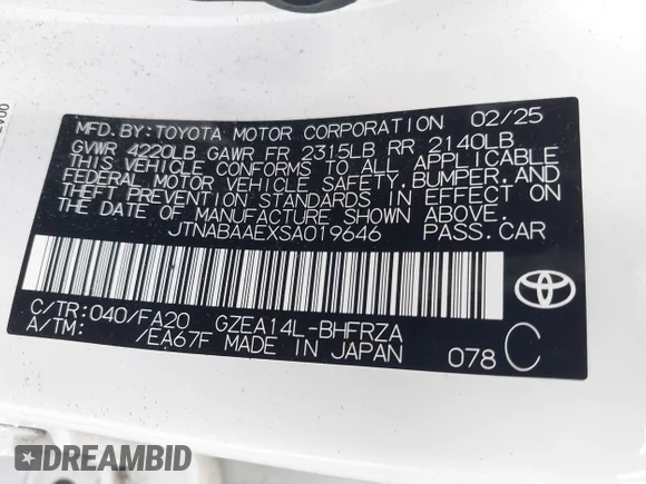 ✅ 2025 Toyota Corolla Premium • VIN: JTNABAAEXSA019646 • Лот: 43368874. Опубліковано раніше на IAAI з пробігом 9 945 миль. Безкоштовний доступ до архіву аукціонних продажів зі США та докладний звіт про історію автомобіля на DreamBid. Зображення 9.