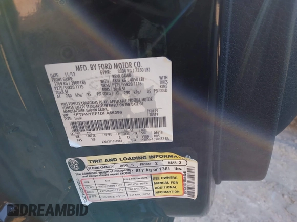 ✅ 2013 Ford F-150 FX4 • VIN: 1FTFW1EF1DFA56396 • Lot: 44105129. Wystawiony na IAAI z przebiegiem 185 229 mil. Bezpłatny archiwum sprzedaży aukcyjnych z USA i szczegółowy raport historii pojazdu na DreamBid. Zdjęcie 9.