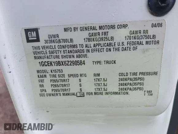 ✅ 2006 Chevrolet Silverado 1500 LT1 • VIN: 1GCEK19BX6Z290584 • Lot: 44922238. Wystawiony na IAAI z przebiegiem 242 755 mil. Bezpłatny archiwum sprzedaży aukcyjnych z USA i szczegółowy raport historii pojazdu na DreamBid. Zdjęcie 9.