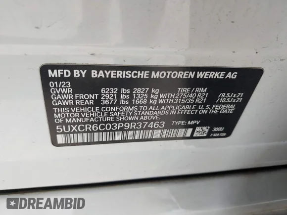 ✅ 2023 BMW X5 xDrive40i • VIN: 5UXCR6C03P9R37463 • Lot: 45247204. Listed on IAAI with 51,926 mi. Free auction sales archive from the USA and detailed vehicle history report at DreamBid. Image 9.