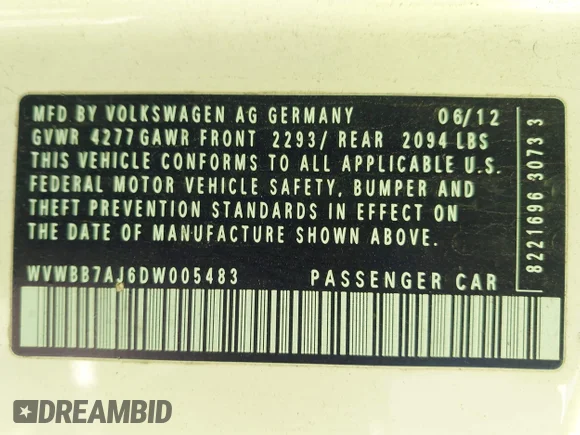 ✅ 2013 Volkswagen Golf w/Conv & Sunroof • VIN: WVWBB7AJ6DW005483 • Lot: 42565767. Wystawiony na IAAI z przebiegiem 114 015 mil. Bezpłatny archiwum sprzedaży aukcyjnych z USA i szczegółowy raport historii pojazdu na DreamBid. Zdjęcie 9.