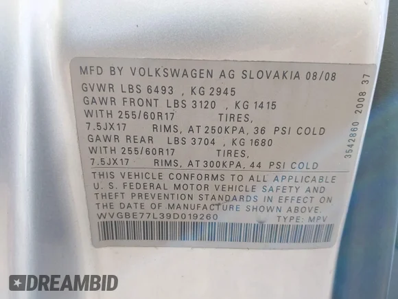 ✅ 2009 Volkswagen Touareg VR6 • VIN: WVGBE77L39D019260 • Lot: 42648628. Wystawiony na IAAI z przebiegiem 173 814 mil. Bezpłatny archiwum sprzedaży aukcyjnych z USA i szczegółowy raport historii pojazdu na DreamBid. Zdjęcie 9.