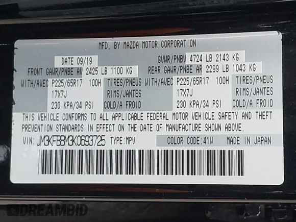 ✅ 2019 Mazda CX-5 Sport • VIN: JM3KFBBM3K0693725 • Лот: 43701344. Опубликован ранее на IAAI с пробегом 77 844 миль. Бесплатный доступ к архиву аукционных продаж из США и подробный отчёт об истории автомобиля на DreamBid. Изображение 9.