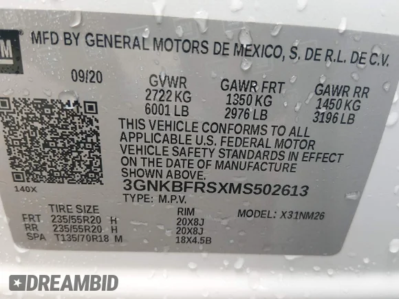 ✅ 2021 Chevrolet Blazer Premier • VIN: 3GNKBFRSXMS502613 • Lot: 45148498. Listed on IAAI with 179,210 mi. Free auction sales archive from the USA and detailed vehicle history report at DreamBid. Image 9.