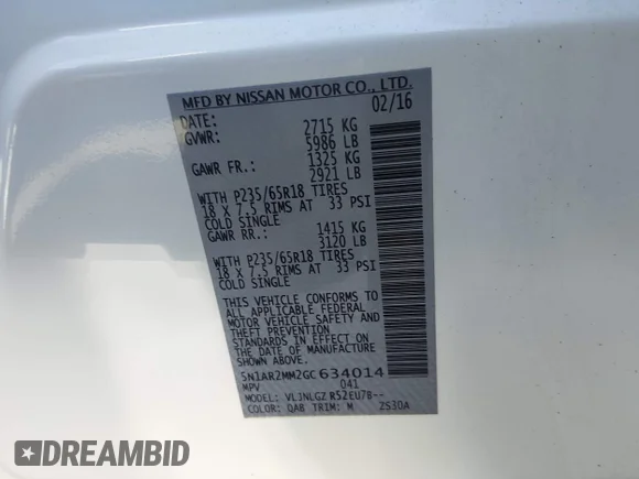 ✅ 2016 Nissan Pathfinder S • VIN: 5N1AR2MM2GC634014 • Лот: 45231305. Опубліковано раніше на IAAI з пробігом 166 397 миль. Безкоштовний доступ до архіву аукціонних продажів зі США та докладний звіт про історію автомобіля на DreamBid. Зображення 8.