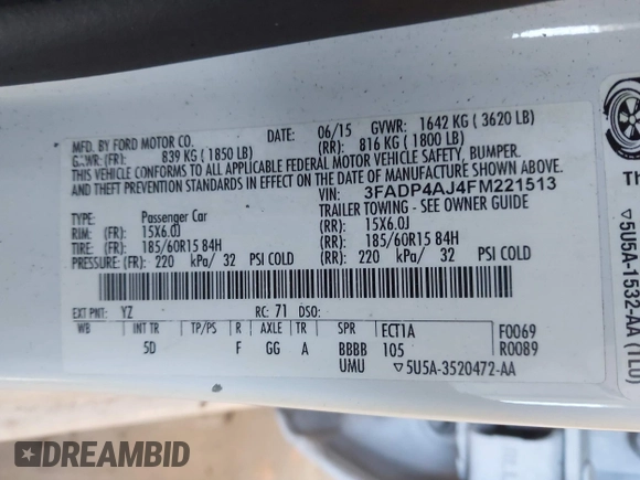 ✅ 2015 Ford Fiesta S • VIN: 3FADP4AJ4FM221513 • Lot: 44181430. Wystawiony na IAAI z przebiegiem 115 823 mil. Bezpłatny archiwum sprzedaży aukcyjnych z USA i szczegółowy raport historii pojazdu na DreamBid. Zdjęcie 9.