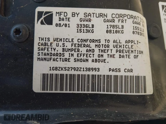 ✅ 2002 Saturn SL • VIN: 1G8ZK52792Z138993 • Лот: 45185134. Опубликован ранее на IAAI с пробегом 180 137 миль. Бесплатный доступ к архиву аукционных продаж из США и подробный отчёт об истории автомобиля на DreamBid. Изображение 9.