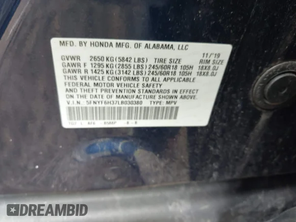 ✅ 2020 Honda Pilot EX • VIN: 5FNYF6H37LB030380 • Лот: 44942995. Опубліковано раніше на IAAI з пробігом 117 064 миль. Безкоштовний доступ до архіву аукціонних продажів зі США та докладний звіт про історію автомобіля на DreamBid. Зображення 9.