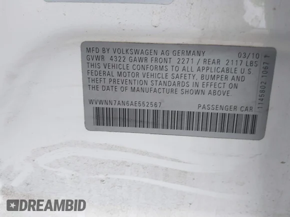 ✅ 2010 Volkswagen CC Sport • VIN: WVWNN7AN6AE552567 • Lot: 41470802. Wystawiony na IAAI z przebiegiem 117 539 mil. Bezpłatny archiwum sprzedaży aukcyjnych z USA i szczegółowy raport historii pojazdu na DreamBid. Zdjęcie 9.