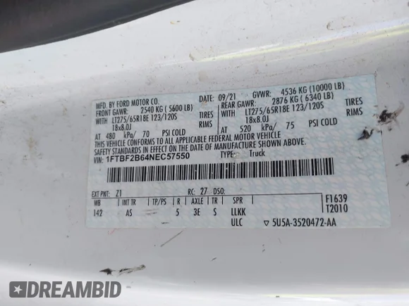 ✅ 2022 Ford F-250 XL • VIN: 1FTBF2B64NEC57550 • Лот: 45425752. Опубліковано раніше на IAAI з пробігом 199 779 миль. Безкоштовний доступ до архіву аукціонних продажів зі США та докладний звіт про історію автомобіля на DreamBid. Зображення 9.