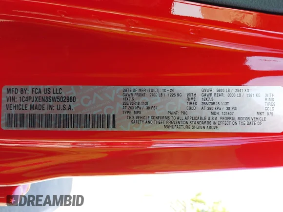 ✅ 2025 Jeep Wrangler Sahara • VIN: 1C4PJXEN8SW502960 • Lot: 43327216. Listed on IAAI with 8,539 mi. Free auction sales archive from the USA and detailed vehicle history report at DreamBid. Image 9.