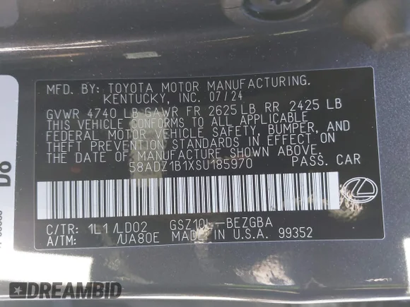 ✅ 2025 Lexus ES 350 • VIN: 58ADZ1B1XSU185970 • Lot: 43739560. Listed on IAAI with 6,451 mi. Free auction sales archive from the USA and detailed vehicle history report at DreamBid. Image 9.