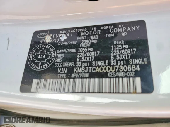 ✅ 2013 Hyundai Tucson GL • VIN: KM8JTCAC0DU730684 • Lot: 52904326. Listed on Copart with 179,089 mi. Free auction sales archive from the USA and detailed vehicle history report at DreamBid. Image 13.