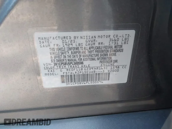 ✅ 2023 Nissan Kicks S • VIN: 3N1CP5BV6PL500596 • Lot: 44905231. Listed on IAAI with 113,021 mi. Free auction sales archive from the USA and detailed vehicle history report at DreamBid. Image 9.