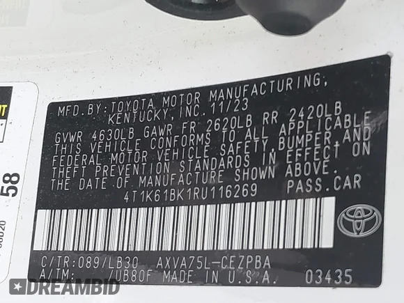 ✅ 2024 Toyota Camry XSE • VIN: 4T1K61BK1RU116269 • Lot: 42637264. Wystawiony na IAAI z przebiegiem Nie podano. Bezpłatny archiwum sprzedaży aukcyjnych z USA i szczegółowy raport historii pojazdu na DreamBid. Zdjęcie 9.