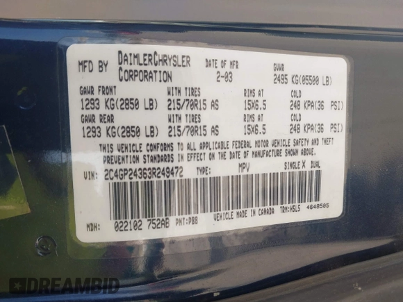 ✅ 2003 Chrysler Town & Country • VIN: 2C4GP24363R249472 • Lot: 42405262. Wystawiony na IAAI z przebiegiem 139 249 mil. Bezpłatny archiwum sprzedaży aukcyjnych z USA i szczegółowy raport historii pojazdu na DreamBid. Zdjęcie 9.