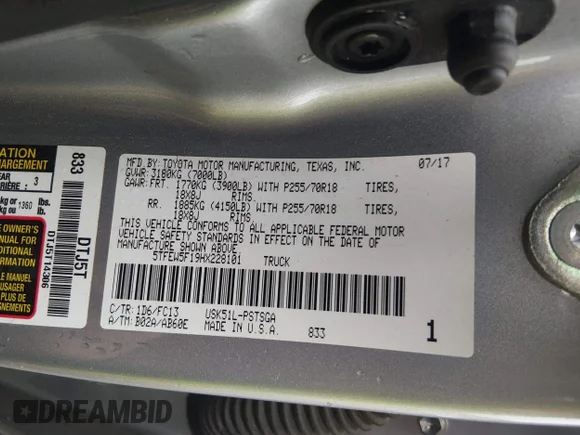 ✅ 2017 Toyota Tundra SR5 • VIN: 5TFEW5F19HX228101 • Лот: 44975549. Опубликован ранее на IAAI с пробегом 155 083 миль. Бесплатный доступ к архиву аукционных продаж из США и подробный отчёт об истории автомобиля на DreamBid. Изображение 9.