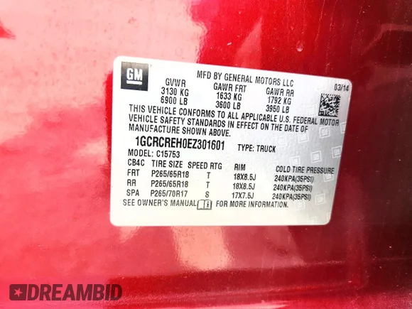 ✅ 2014 Chevrolet Silverado 1500 LT • VIN: 1GCRCREH0EZ301601 • Lot: 46865436. Listed on Copart with 143,407 mi. Free auction sales archive from the USA and detailed vehicle history report at DreamBid. Image 12.