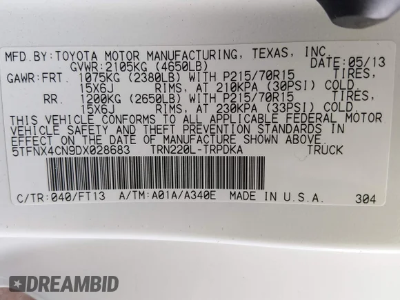 ✅ 2013 Toyota Tacoma • VIN: 5TFNX4CN9DX028683 • Lot: 44645804. Wystawiony na IAAI z przebiegiem 193 353 mil. Bezpłatny archiwum sprzedaży aukcyjnych z USA i szczegółowy raport historii pojazdu na DreamBid. Zdjęcie 9.