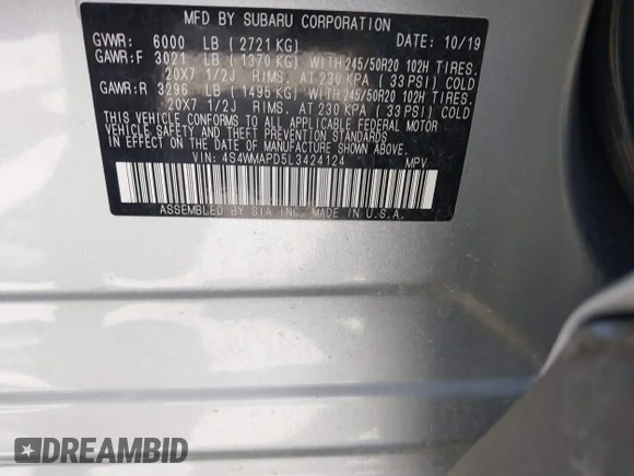 ✅ 2020 Subaru Ascent Limited • VIN: 4S4WMAPD5L3424124 • Лот: 42547508. Опубліковано раніше на IAAI з пробігом 73 976 миль. Безкоштовний доступ до архіву аукціонних продажів зі США та докладний звіт про історію автомобіля на DreamBid. Зображення 9.